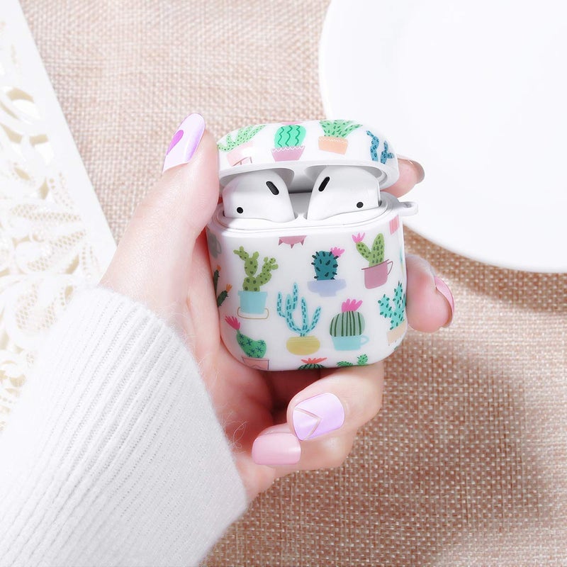 Olytop Cute Cactus Airpods 2nd/1st Gen Case Cover, Plants Airpods 2nd 1st Generation Protective Case Cover Hard Skin Women Girl for Apple iPods 2/1 Gen with Keychain -Cactus - Image 4